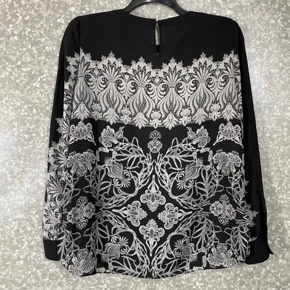 BCBGMAXAZRIA Womens Black & White Lace Print Blouse - Size Small - Romantic Goth - Picture 6 of 6